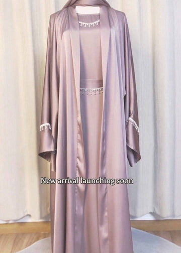 SAFFIA DOUBLE SHRUG LACE ABAYA | P-NUDE