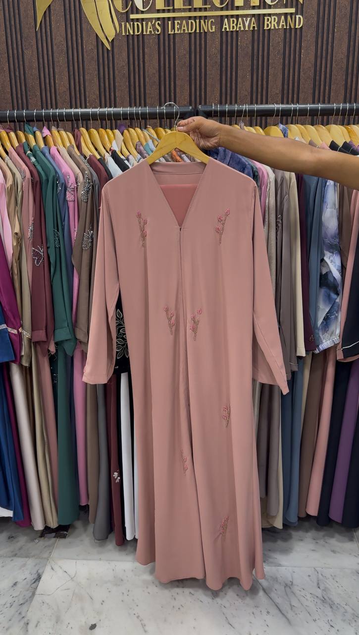 MEHAK FRONT OPEN ABAYA | PEACH