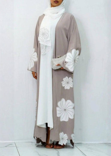 RANIA FLORAL SHRUG ABAYA | NUDE