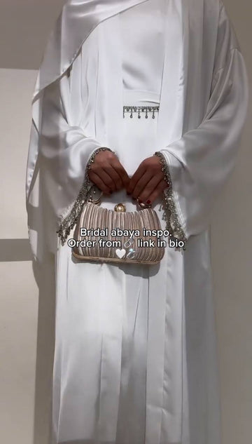 SAFFIA DOUBLE SHRUG LACE ABAYA | WHITE