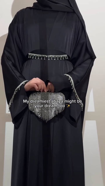 SAFFIA DOUBLE SHRUG LACE ABAYA | BLACK