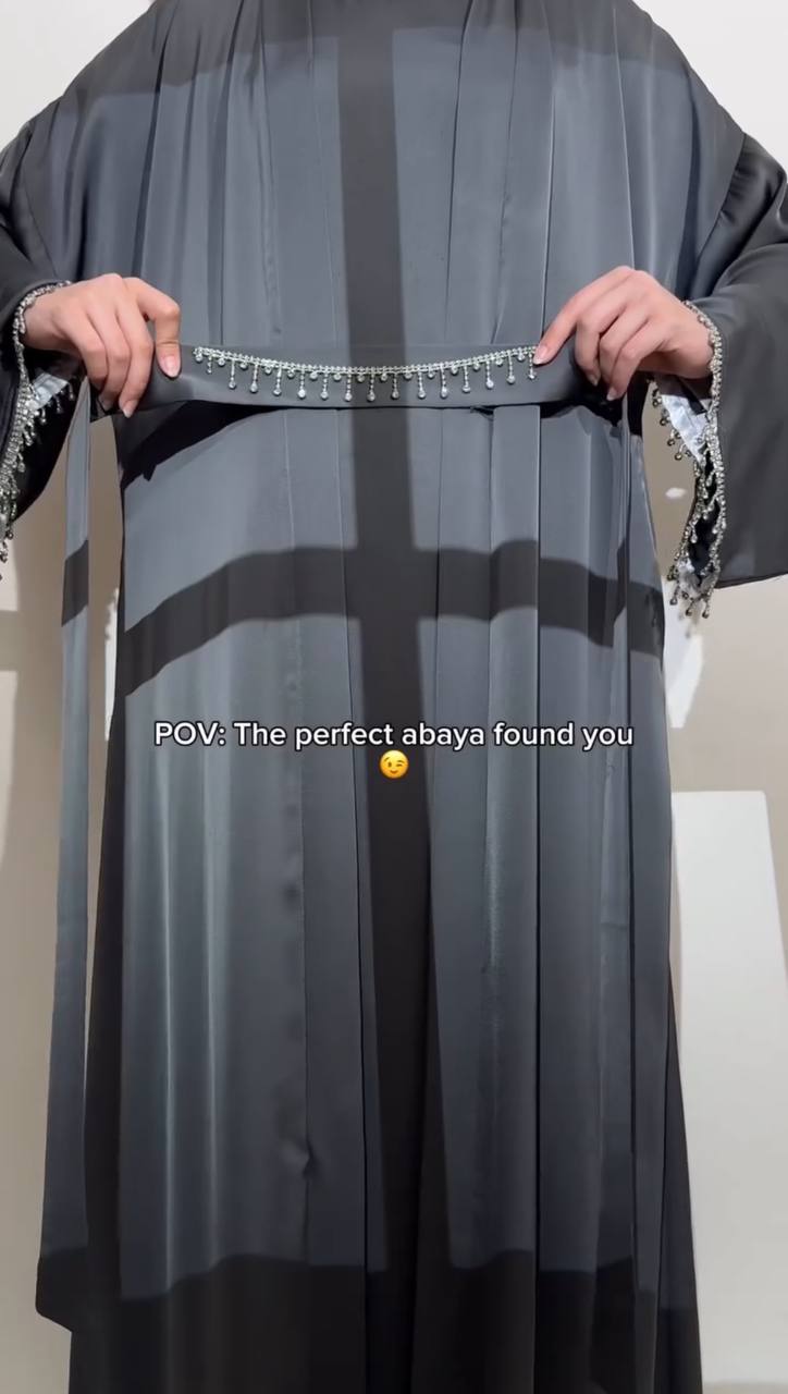 SAFFIA DOUBLE SHRUG LACE ABAYA | GRAY