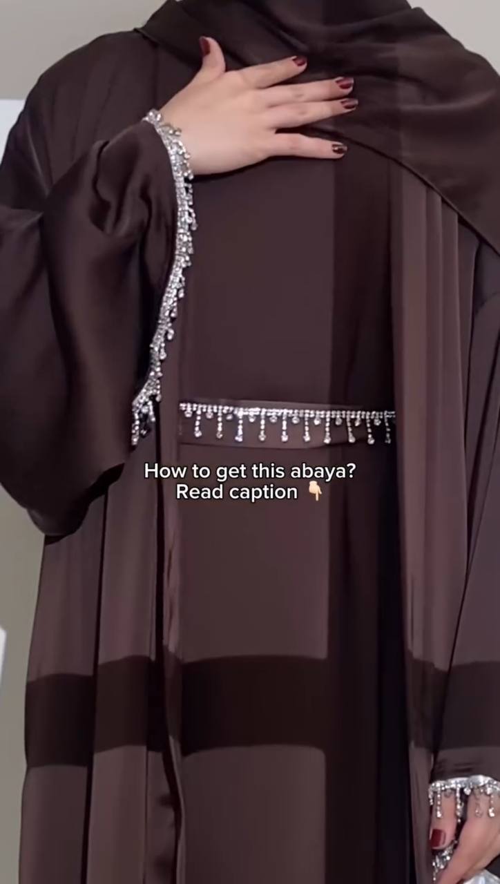 SAFFIA DOUBLE SHRUG LACE ABAYA | BROWN