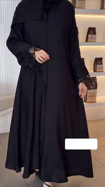 TARA FRONT OPEN ABAYA | BLACK