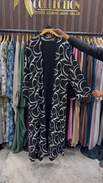 SHEHNAZ PRINTED DS ABAYA | BLACK