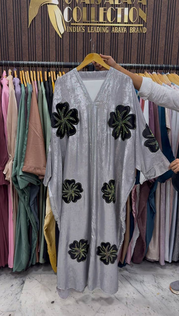 WAJIHA PATCHWORK ABAYA | GRAY