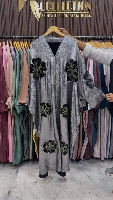 WAJIHA PATCHWORK ABAYA | DARK GRAY