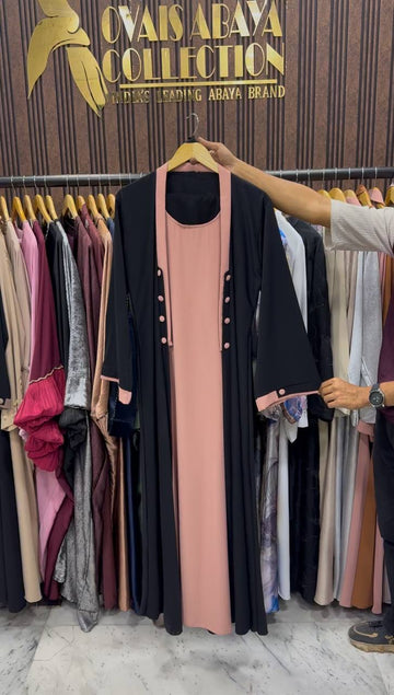 KEHKASHA DOUBLE SHRUG ABAYA | PEACH