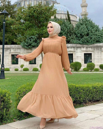 RIDA PLATED FRILL ABAYA | DARK NUDE