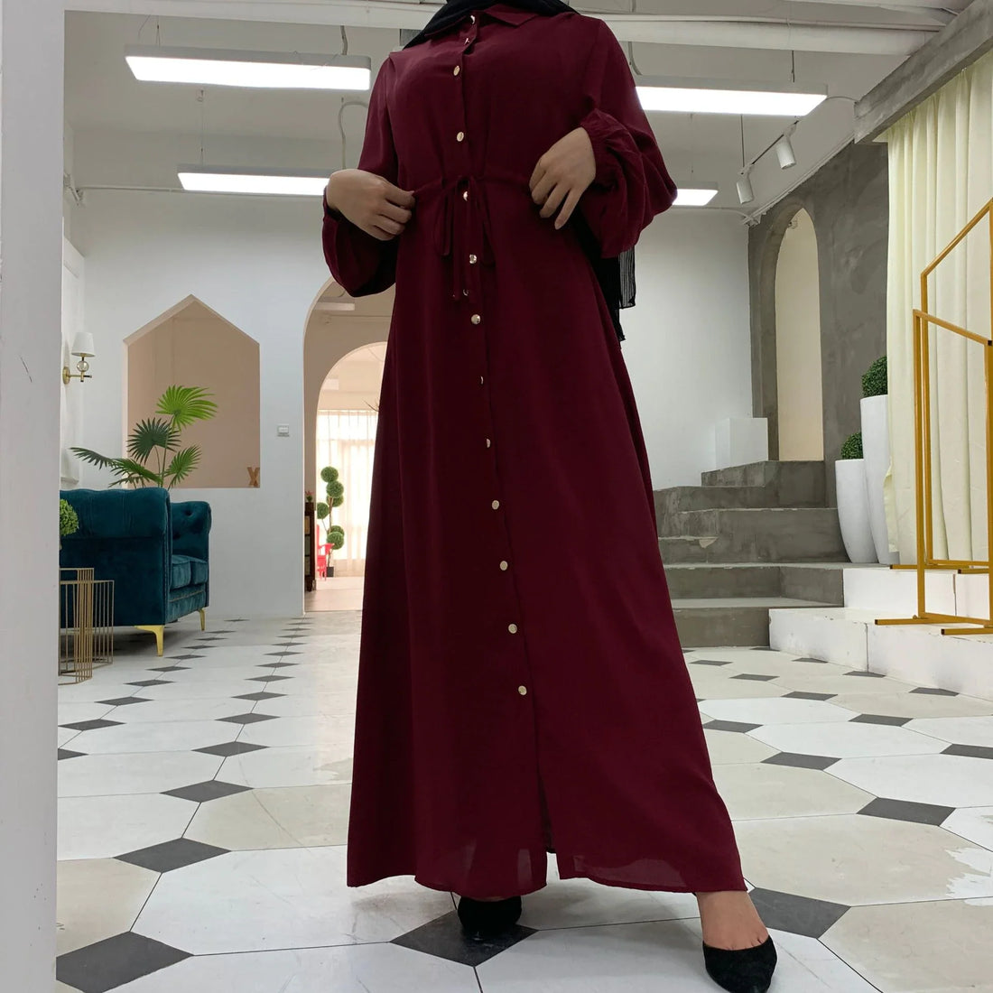 HURIYA FRONT OPEN ABAYA | MAROON