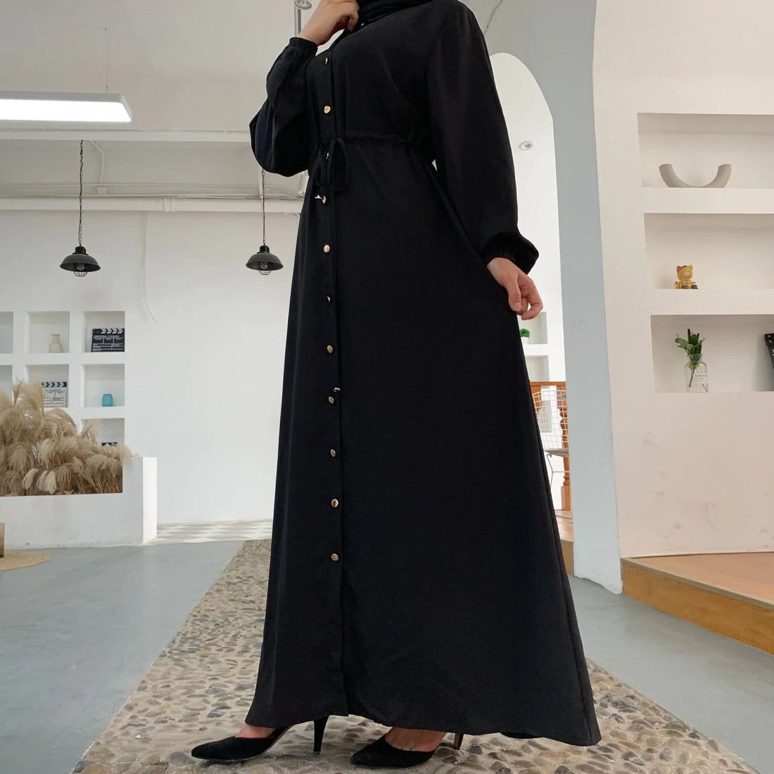 HURIYA FRONT OPEN ABAYA | BLACK