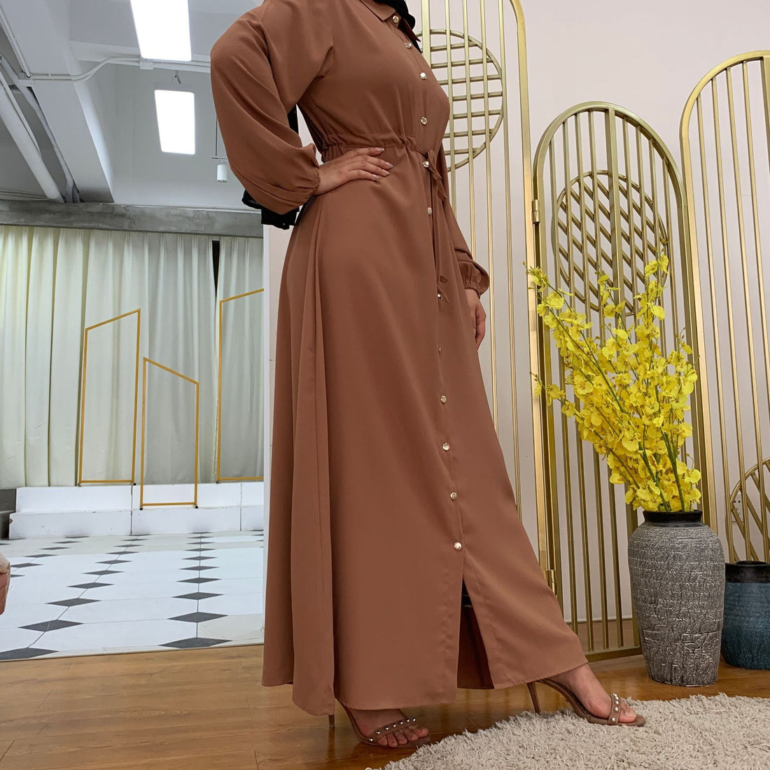 HURIYA FRONT OPEN ABAYA | MOCHA BROWN