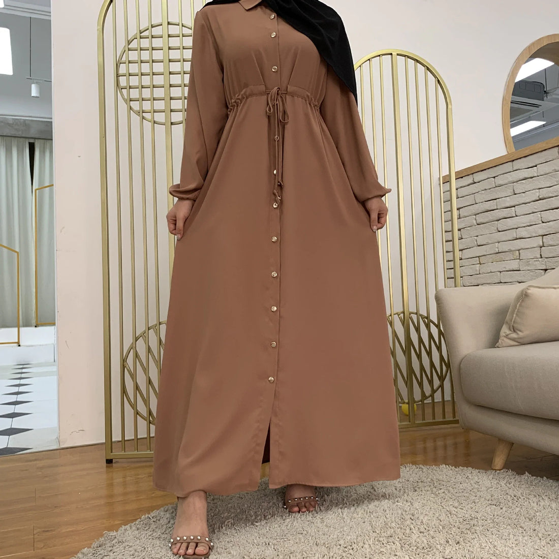 HURIYA FRONT OPEN ABAYA | COLLER BROWN