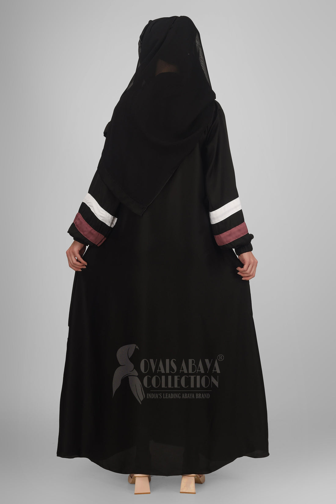 Front Open Contact Patti Work Abaya - BLACK