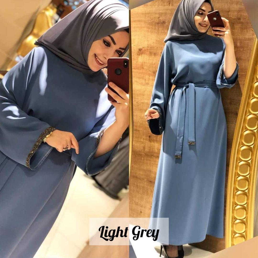 ZAINAB STONE LACE ABAYA  | LITE GRAY
