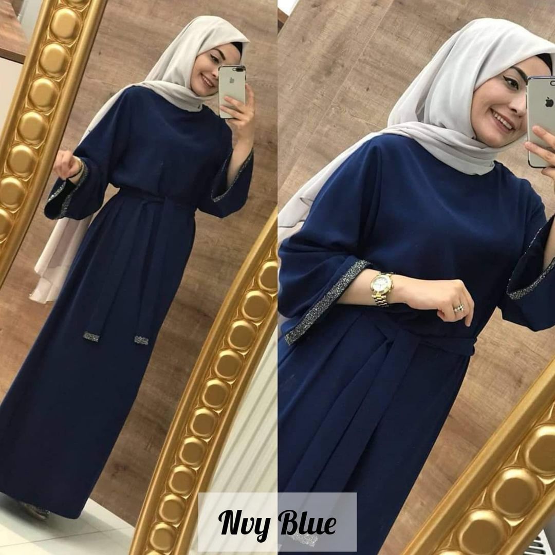 ZAINAB STONE LACE ABAYA | NAVY BLUE