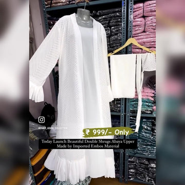 SPL WHITE EMBOS DOUBLE SHRUG ABAYA | WHITE