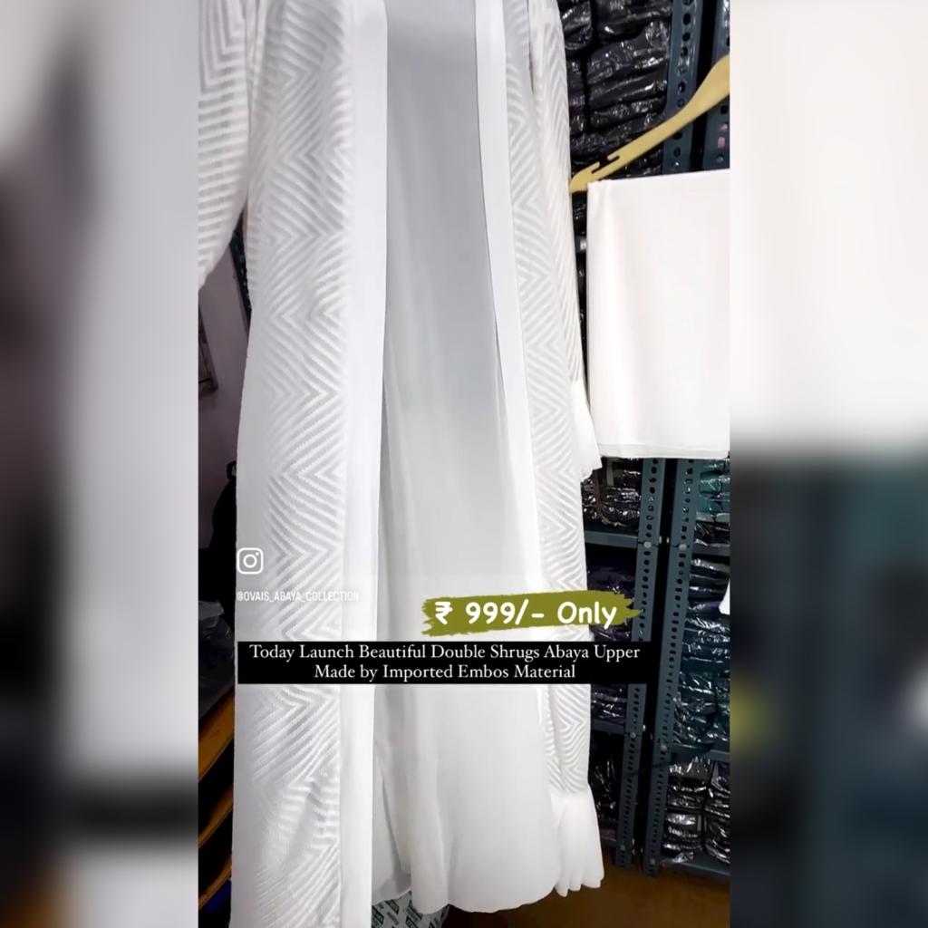 SPL WHITE EMBOS DOUBLE SHRUG ABAYA | WHITE