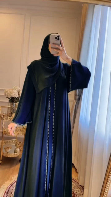 ZAHRA STONE LACE ABAYA | NAVY BLUE