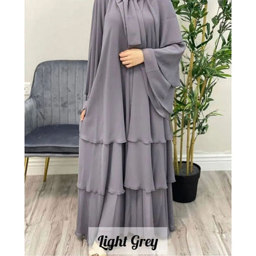 THREE LAYERED DEMANDED ABAYA | LITE GREY