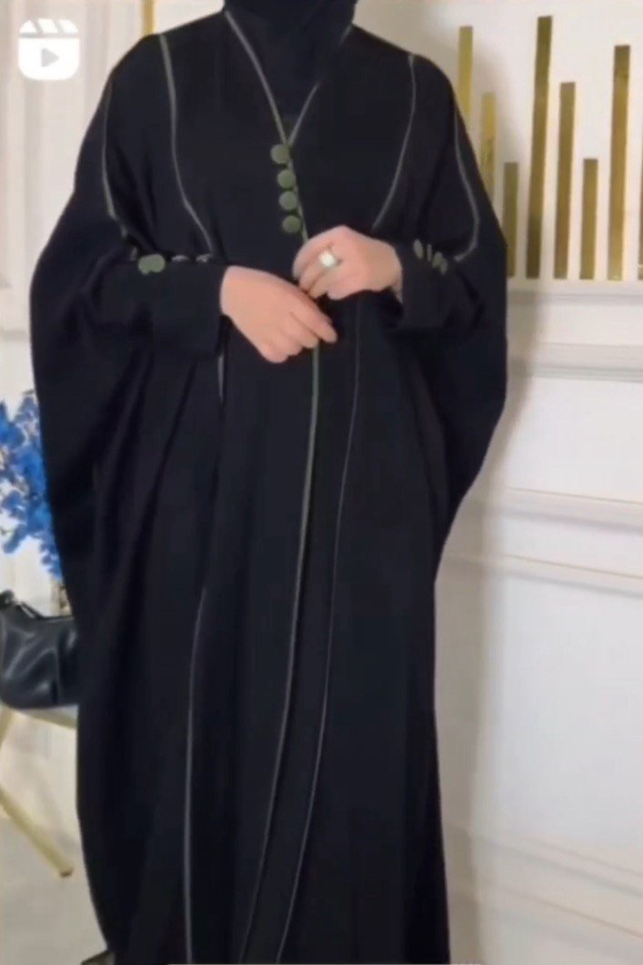 FRONT OPEN GREEN PIPIN ABAYA  | BLK2GRN