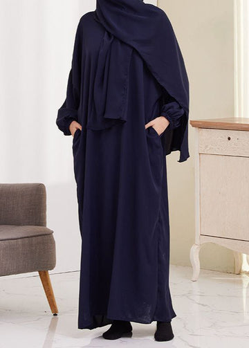 HEEBA LASTIC SLEEVE ABAYA | BLUE
