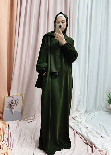 HEEBA LASTIC SLEEVE ABAYA | BOTTLE GREEN