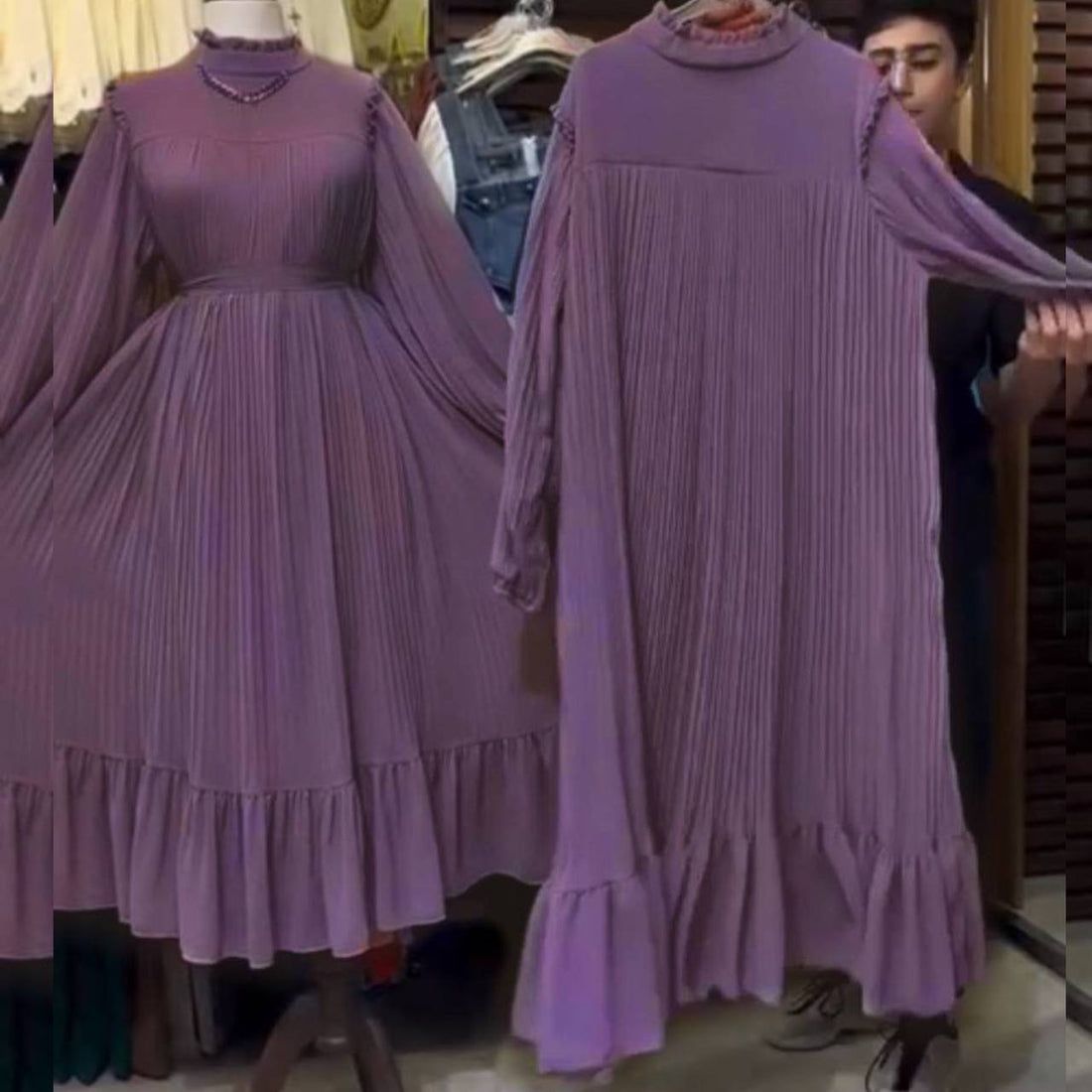 RIDA PLATED FRILL ABAYA | LAVENDER