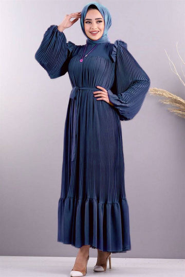 RIDA PLATED FRILL ABAYA | TEAL