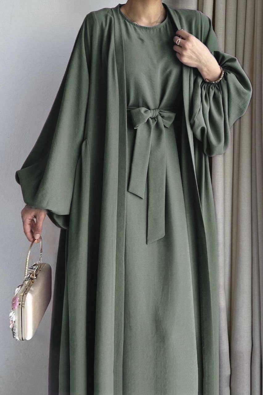 EBRAH DOUBLE SHRUG ABAYA | PISTA GREEN