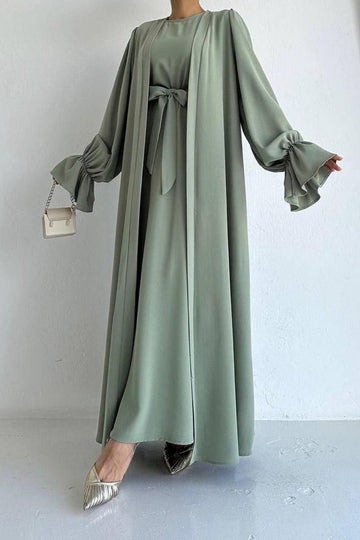 EBRAH DOUBLE SHRUG ABAYA | PISTA GREEN