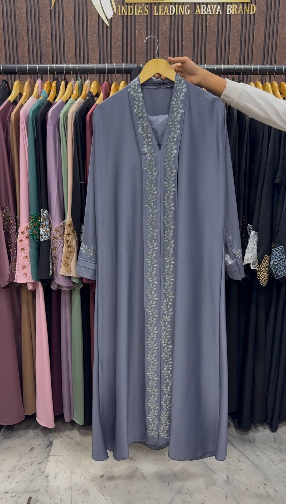 HEENA STONEWORK ABAYA | GRAY
