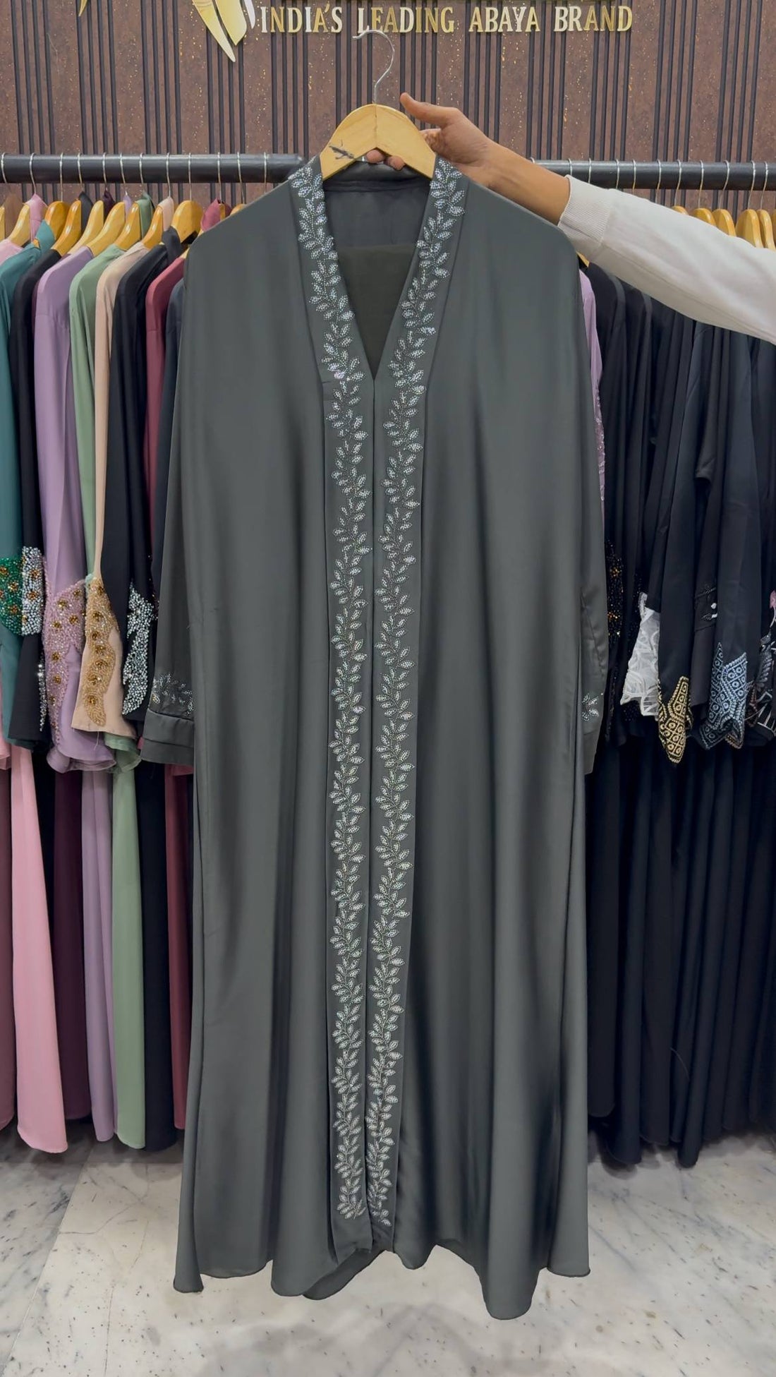 HEENA STONEWORK ABAYA | OLIVE