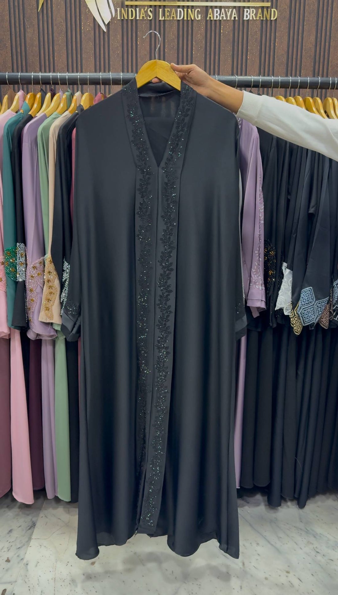 HEENA STONEWORK ABAYA | BLACK