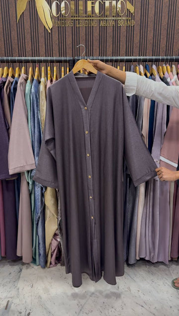 RAYHANA FRONT OPEN ABAYA | SLASH GRAY